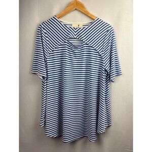 Chicos Womens Stripe Top Blue & White Keyhole Neck Size 2